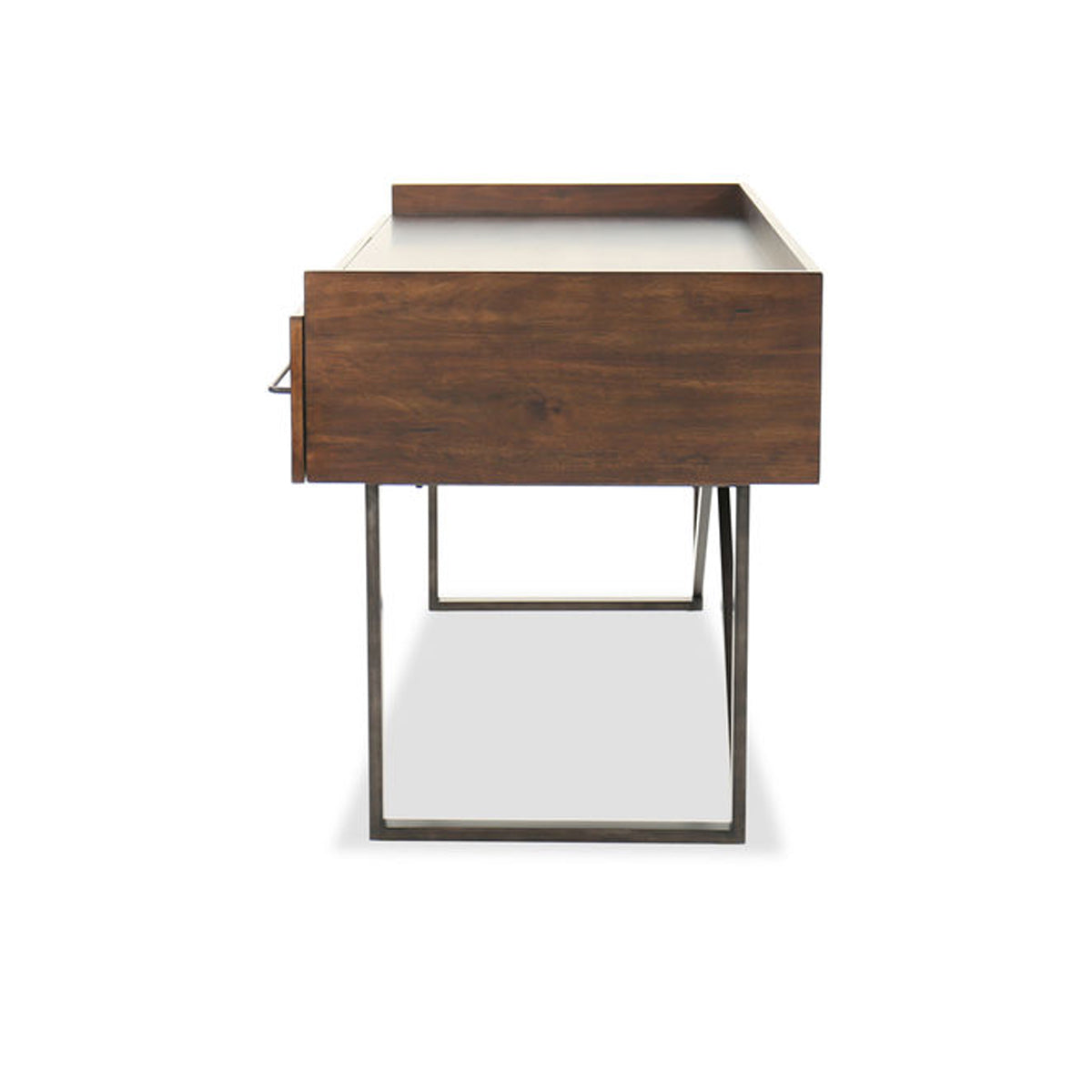 Three Drawers Wooden Desk With Tubular Metal Base And Bar Handles, Brown And Black By Benzara | Desks |  Modishstore  - 4