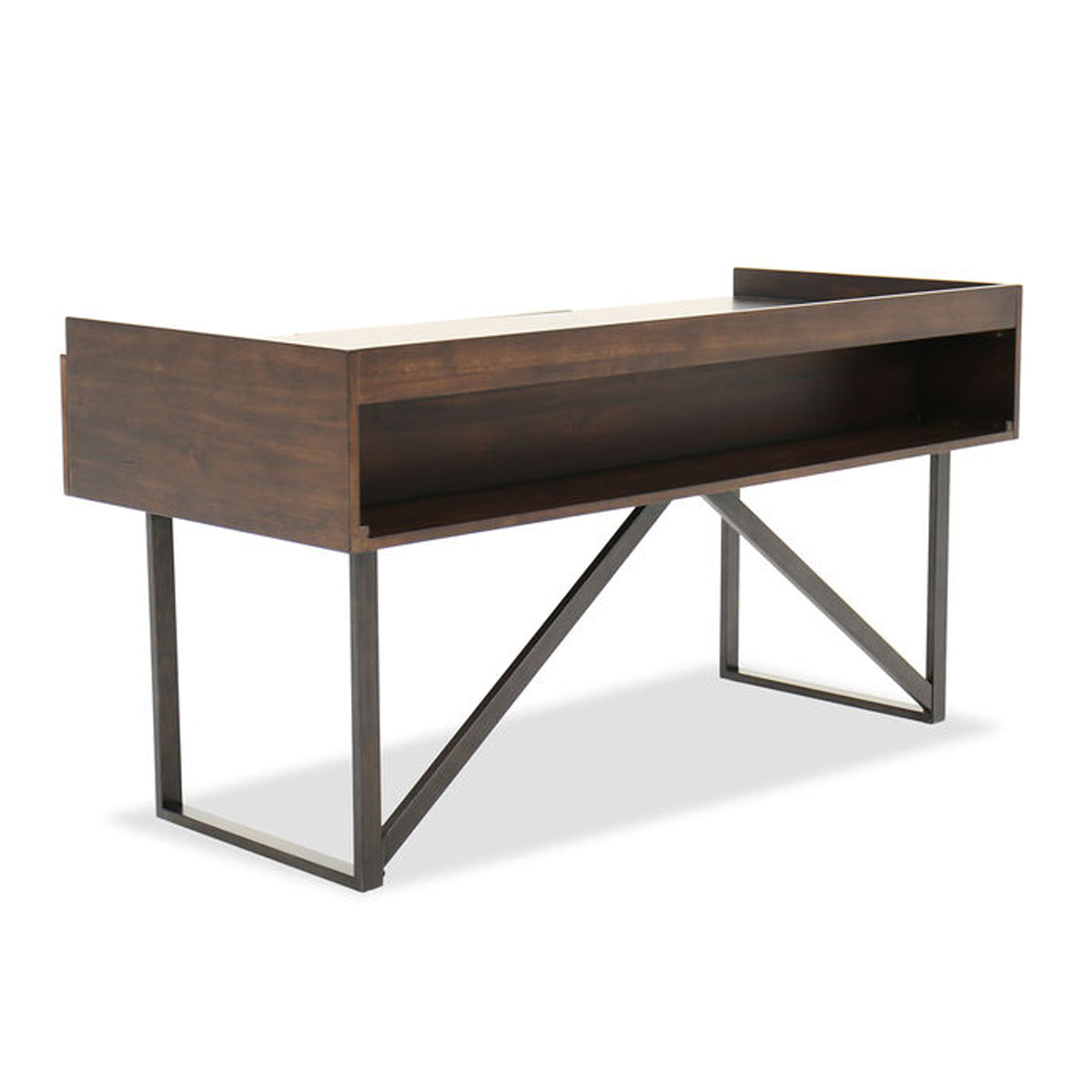 Three Drawers Wooden Desk With Tubular Metal Base And Bar Handles, Brown And Black By Benzara | Desks |  Modishstore  - 3