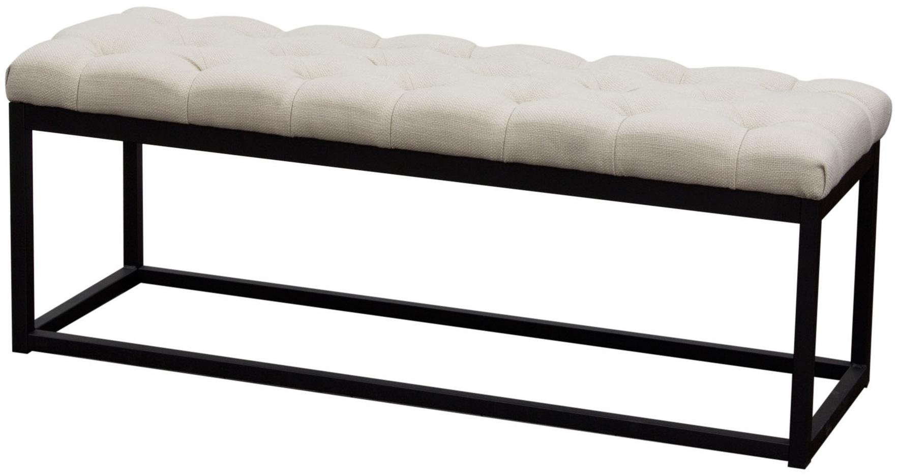 Linen Upholstered Metal Contemporary Bench With Diamond Tuft Details, Beige And Black By Benzara | Benches |  Modishstore 