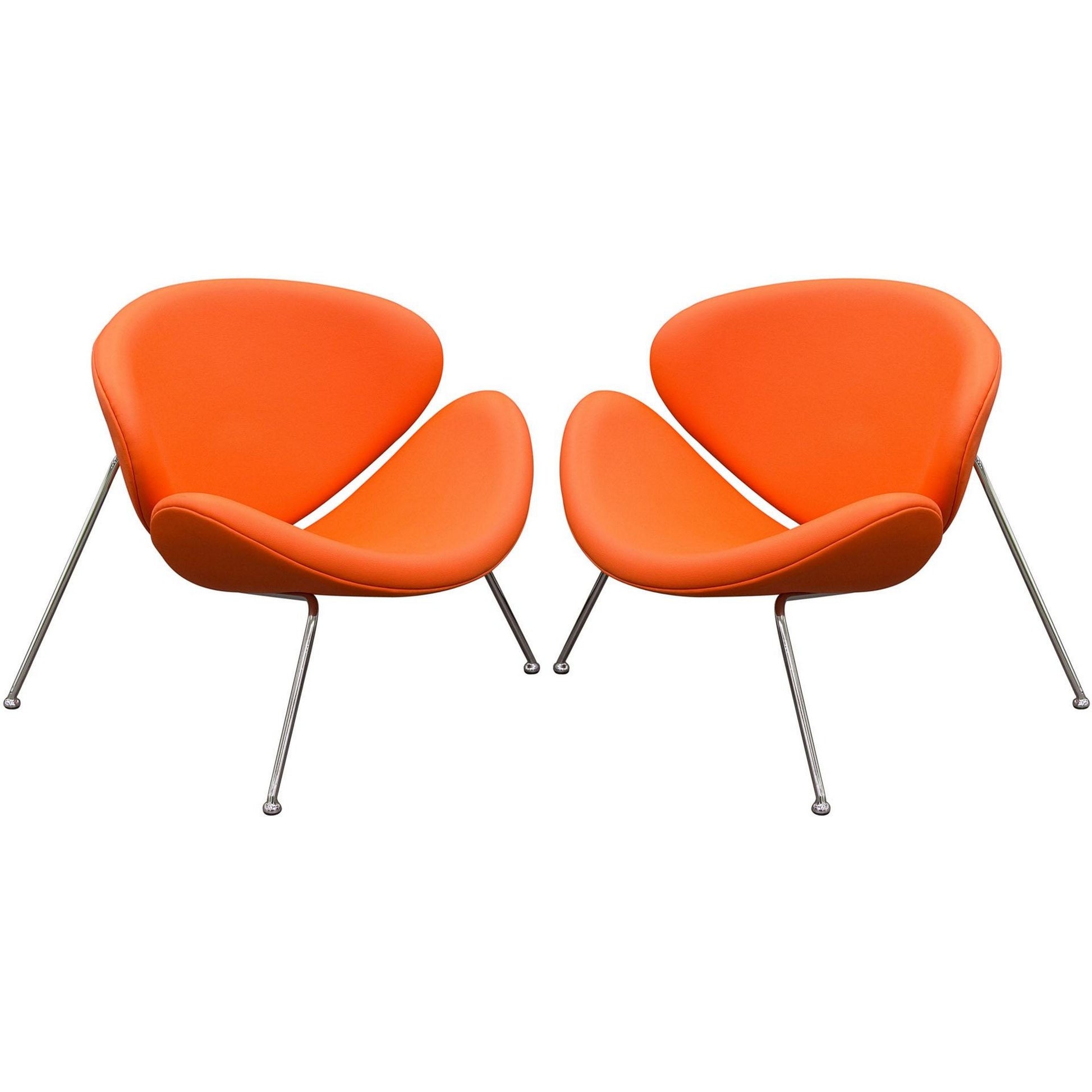 Modern Leatherette Upholstered Accent Chair With Angled Metal Legs, Set Of Two, Orange And Silver By Benzara | Accent Chairs |  Modishstore 