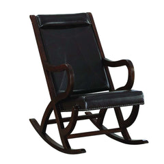 Faux Leather Upholstered Wooden Rocking Chair With Looped Arms, Brown By Benzara