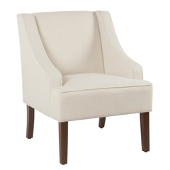 Fabric Upholstered Wooden Accent Chair With Swooping Armrests, Cream And Brown By Benzara