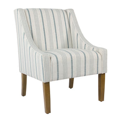 Stripe Pattern Fabric Upholstered Accent Chair With Wooden Legs, Multicolor By Benzara