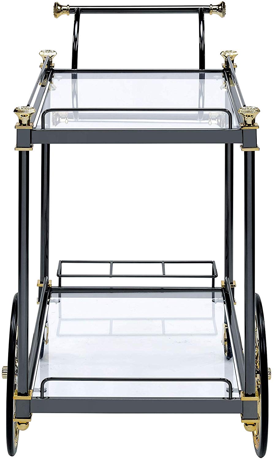 Metal Framed Serving Cart With Glass Shelves And Side Handle, Black And Gold By Benzara | TV Tray Tables |  Modishstore  - 2