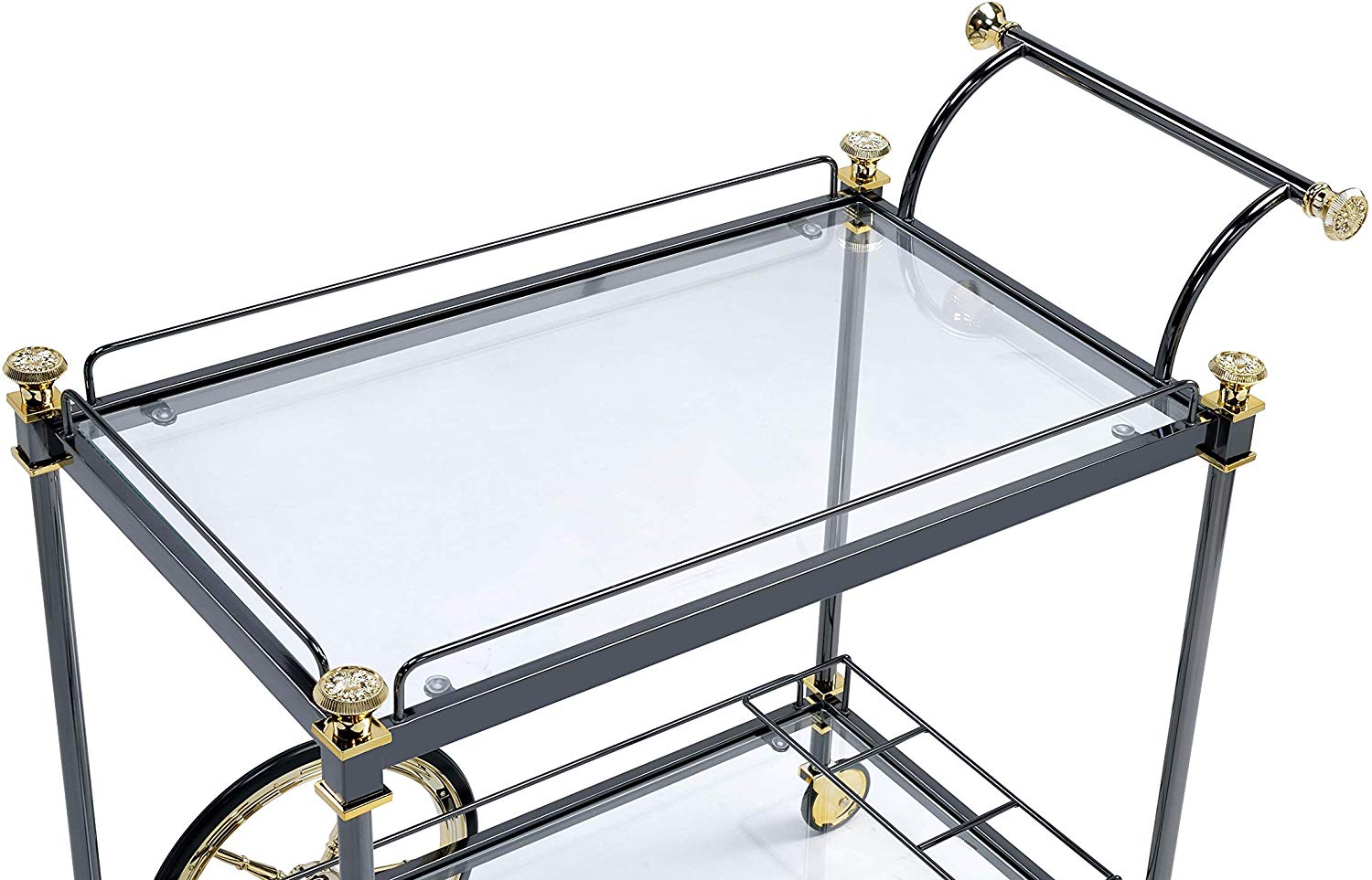 Metal Framed Serving Cart With Glass Shelves And Side Handle, Black And Gold By Benzara | TV Tray Tables |  Modishstore  - 4