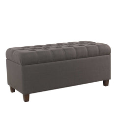 Fabric Upholstered Button Tufted Wooden Bench With Hinged Storage, Dark Gray And Brown By Benzara