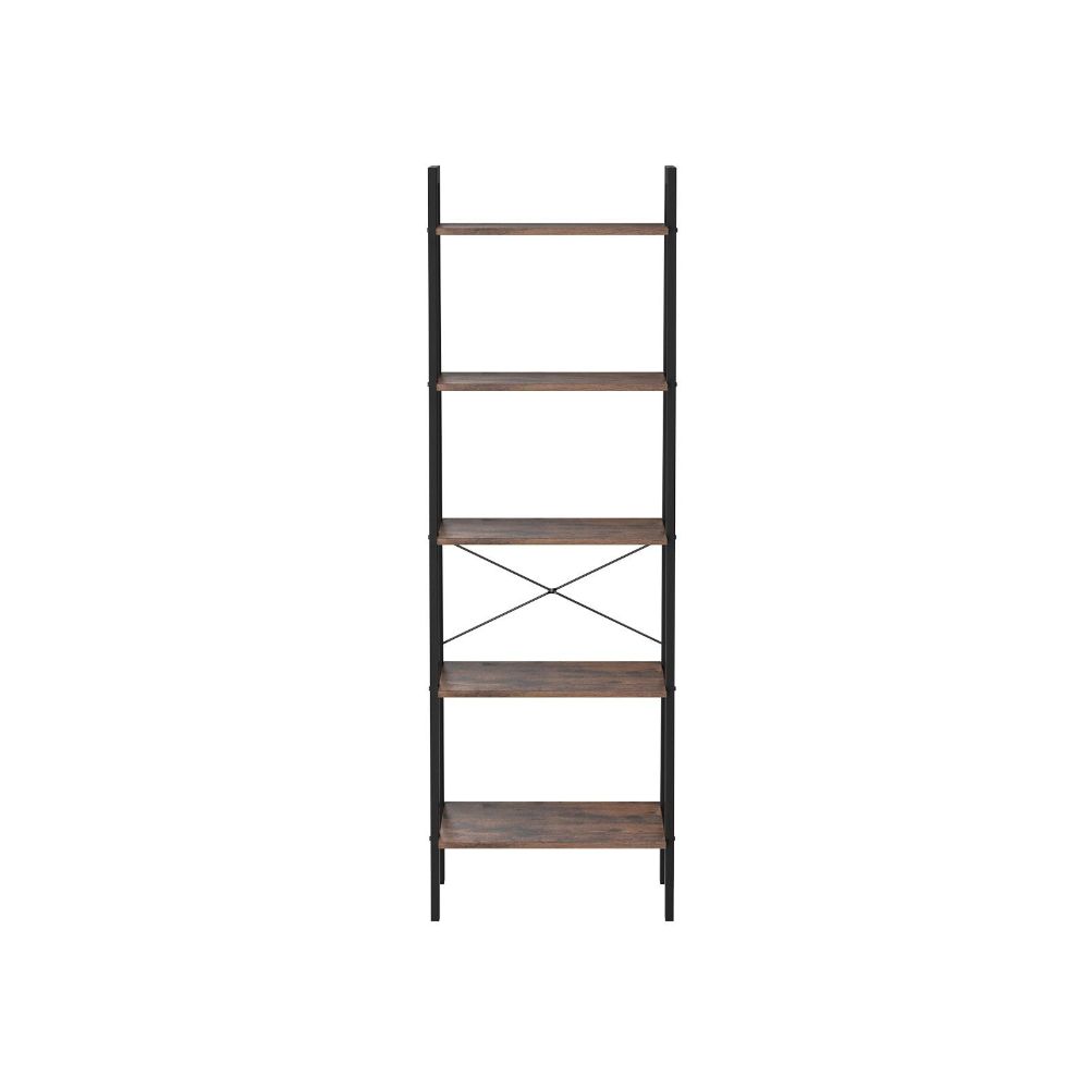 Five Tiered Rustic Wooden Ladder Shelf With Iron Framework, Brown And Black By Benzara | Shelves & Shelving Units |  Modishstore  - 4