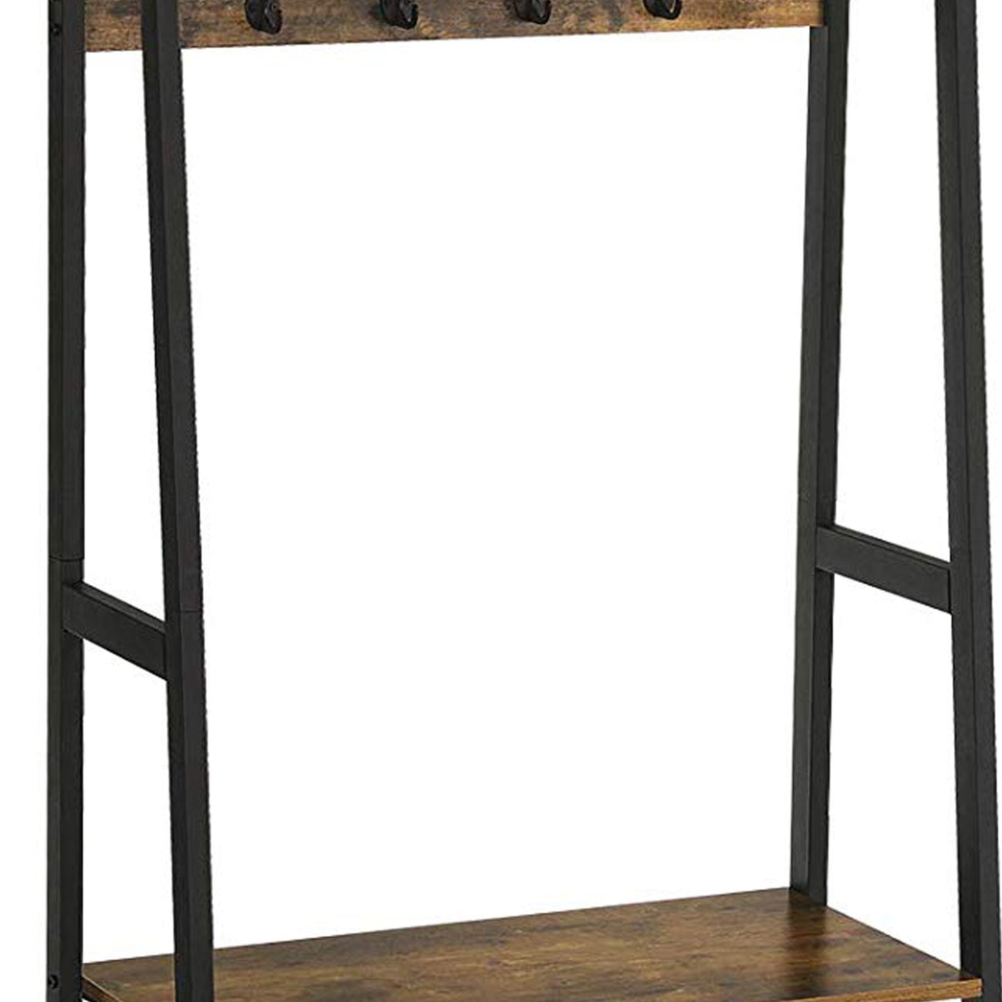 Iron Framed Coat Rack With Two Storage Shelves And Hanging Rail, Brown And Black By Benzara | Coat Racks |  Modishstore  - 4