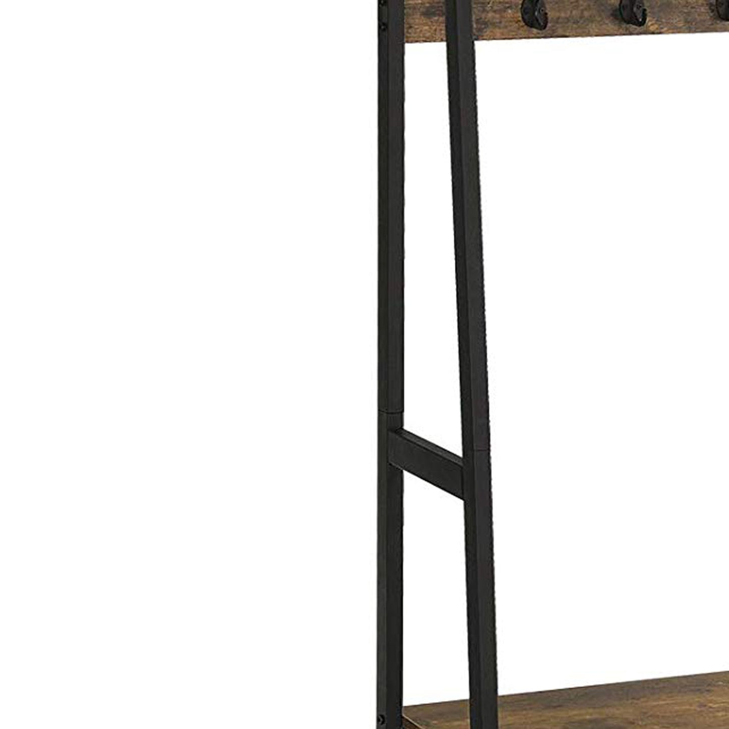 Iron Framed Coat Rack With Two Storage Shelves And Hanging Rail, Brown And Black By Benzara | Coat Racks |  Modishstore  - 6