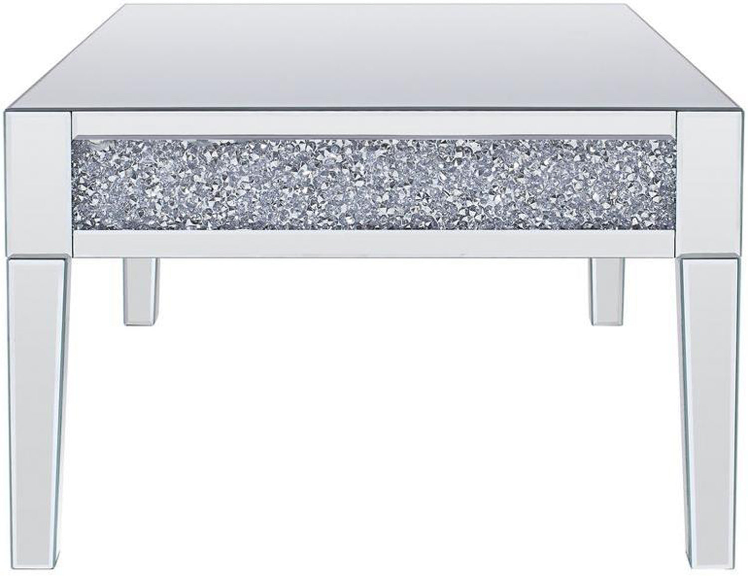 Wood And Mirror Coffee Table With Faux Crystals Inlay, Clear By Benzara | Coffee Tables |  Modishstore  - 4