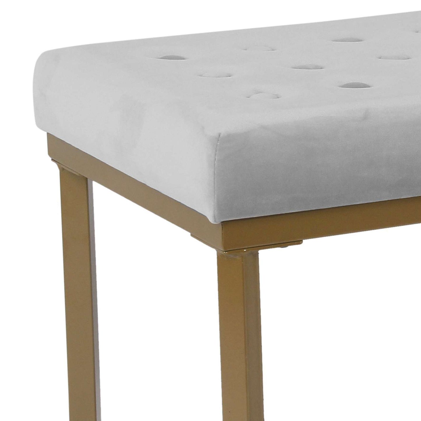 Metal Framed Ottoman With Button Tufted Velvet Upholstered Seat, Light Gray And Gold By Benzara | Ottomans |  Modishstore  - 3