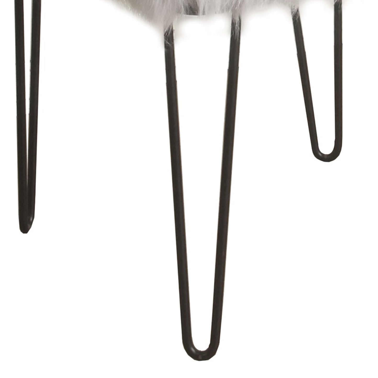 Metal Framed Stool With Faux Fur Upholstered Seat And Hairpin Legs, Gray And Black By Benzara | Stools |  Modishstore  - 5