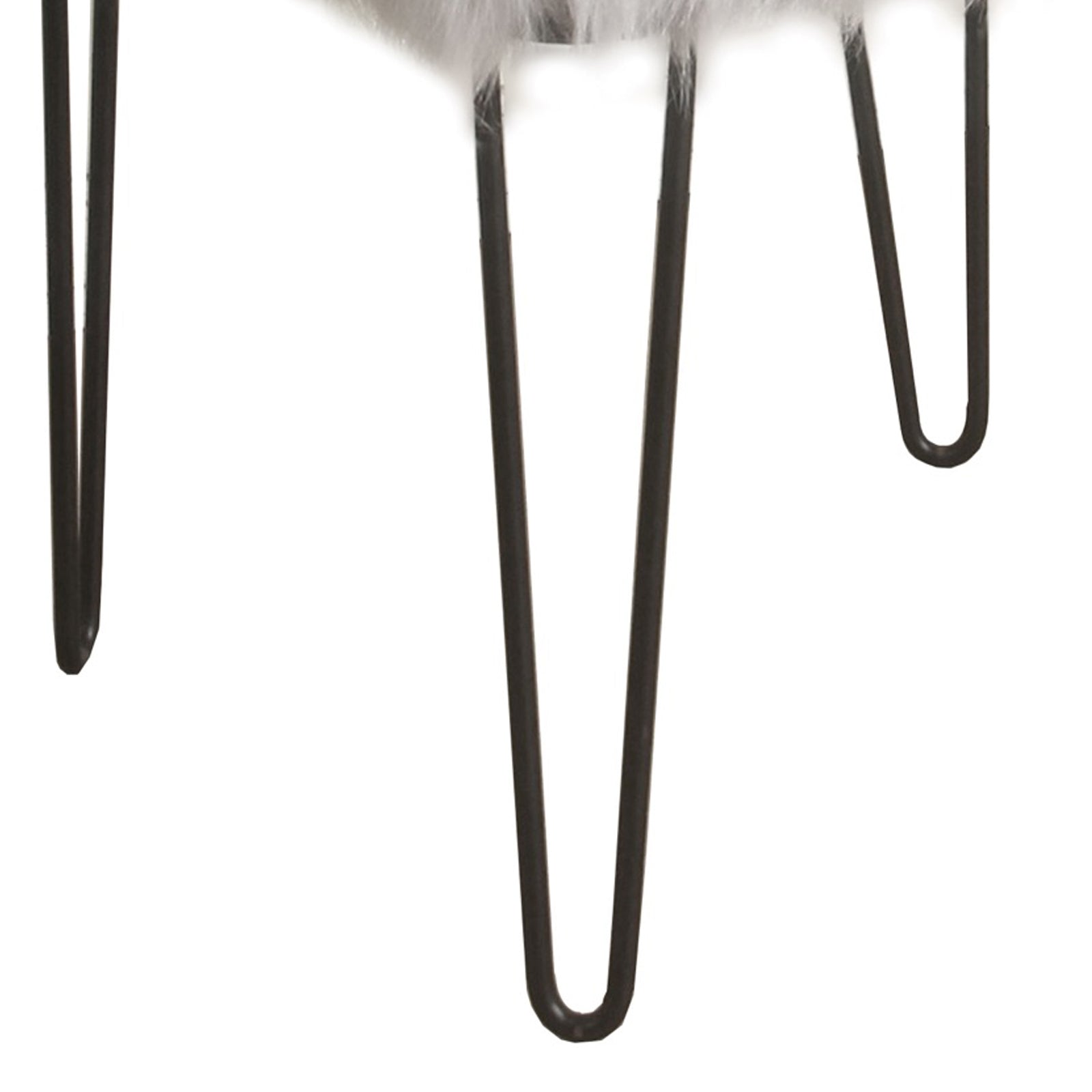 Metal Framed Stool With Faux Fur Upholstered Seat And Hairpin Legs, Gray And Black By Benzara | Stools |  Modishstore  - 5