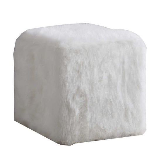 Faux Fur Upholstered Wooden Ottoman In Cube Shape, White By Benzara | Ottomans |  Modishstore 