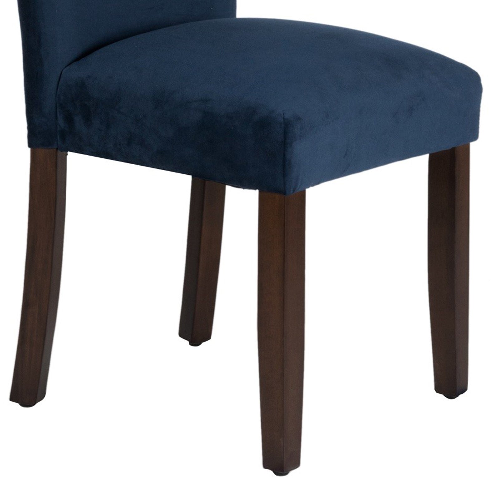 Velvet Upholstered Parsons Dining Chair With Wooden Legs, Navy Blue And Brown, Set Of Two By Benzara | Dining Chairs | Modishstore - 4