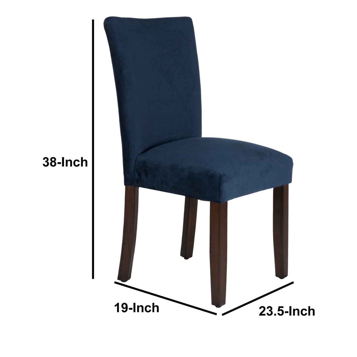 Velvet Upholstered Parsons Dining Chair With Wooden Legs, Navy Blue And Brown, Set Of Two By Benzara | Dining Chairs | Modishstore - 5