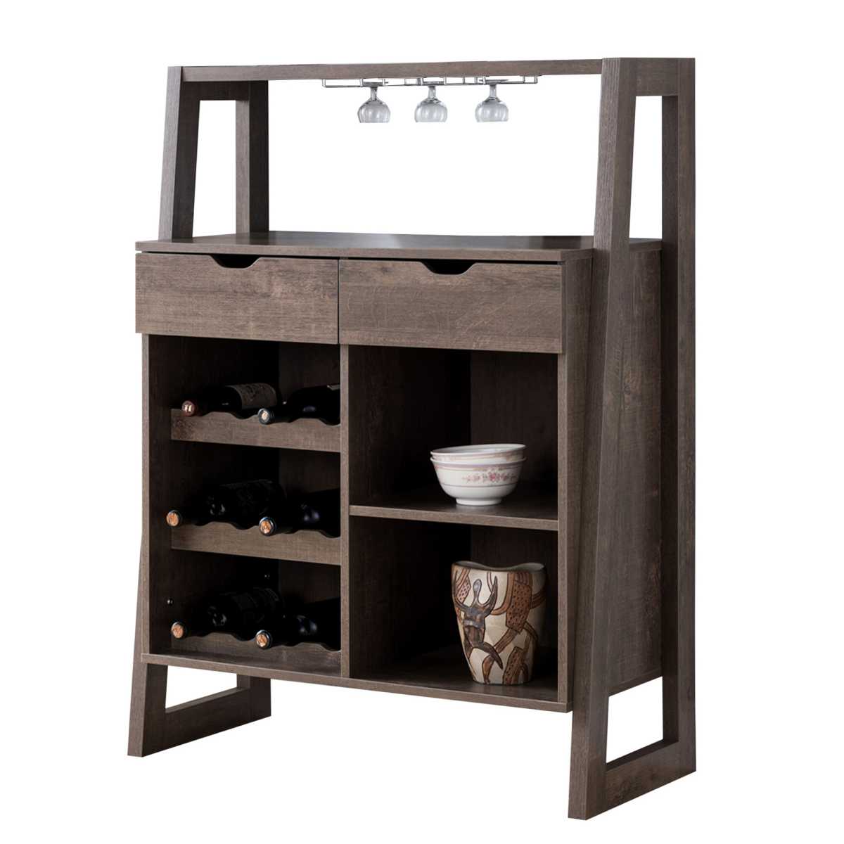 Stylish Wooden Wine Cabinet With Sled Legs And Spacious Storage, Brown By Benzara | Cabinets |  Modishstore  - 2