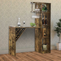 Wooden Bar Unit With Open Compartments And Diagonal Wine Section, Brown By Benzara