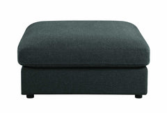 Fabric Upholstered Wooden Ottoman With Loose Cushion Seat And Small Feet, Dark Gray By Benzara