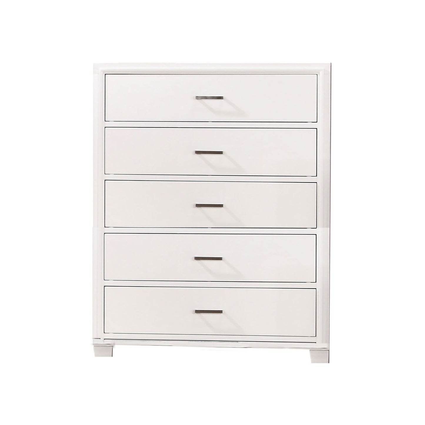 Modern Style Wooden Chest With 5 Drawers And Tapered Legs, White By Benzara | Cabinets |  Modishstore 