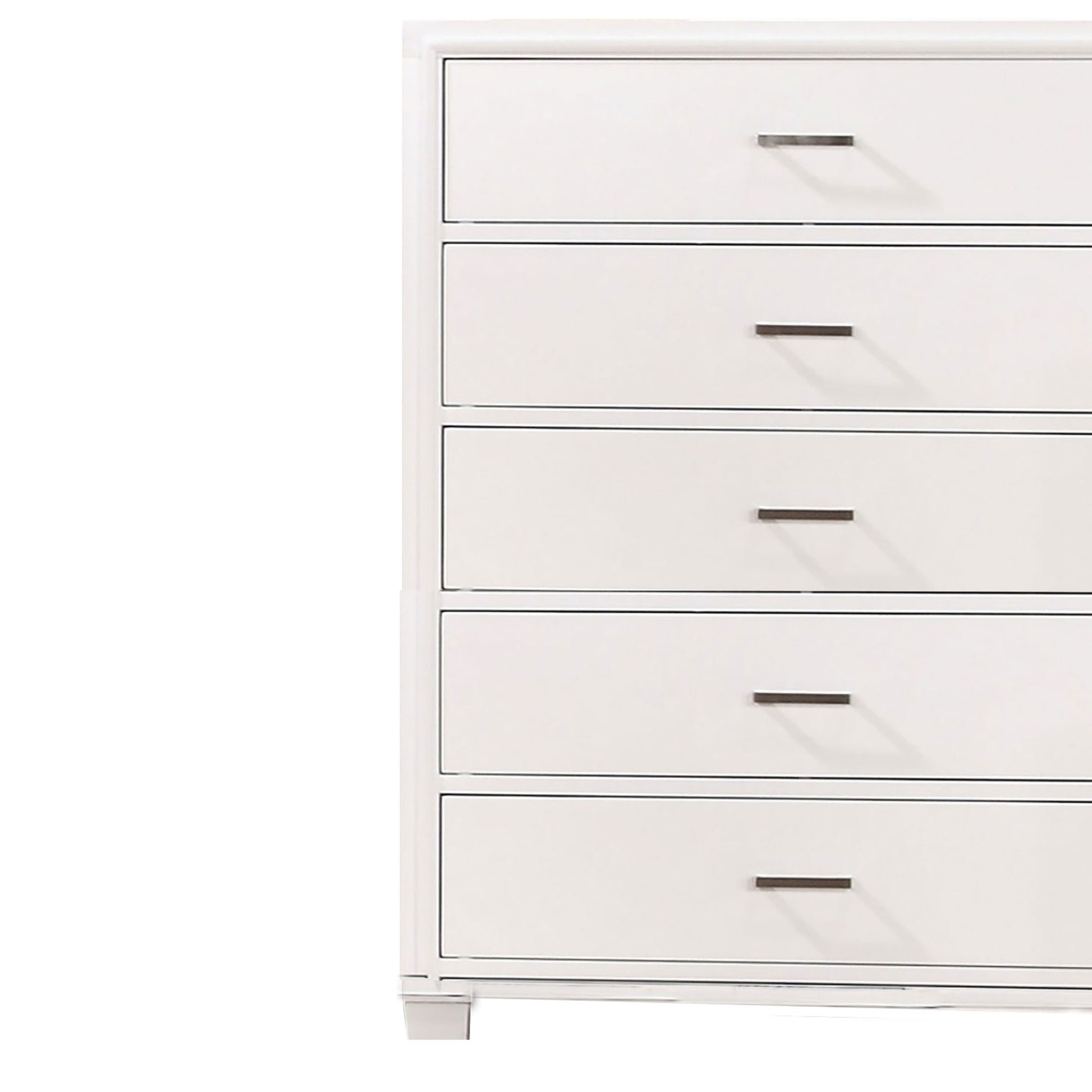 Modern Style Wooden Chest With 5 Drawers And Tapered Legs, White By Benzara | Cabinets |  Modishstore  - 3