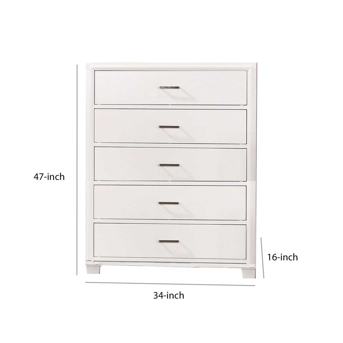 Modern Style Wooden Chest With 5 Drawers And Tapered Legs, White By Benzara | Cabinets |  Modishstore  - 5