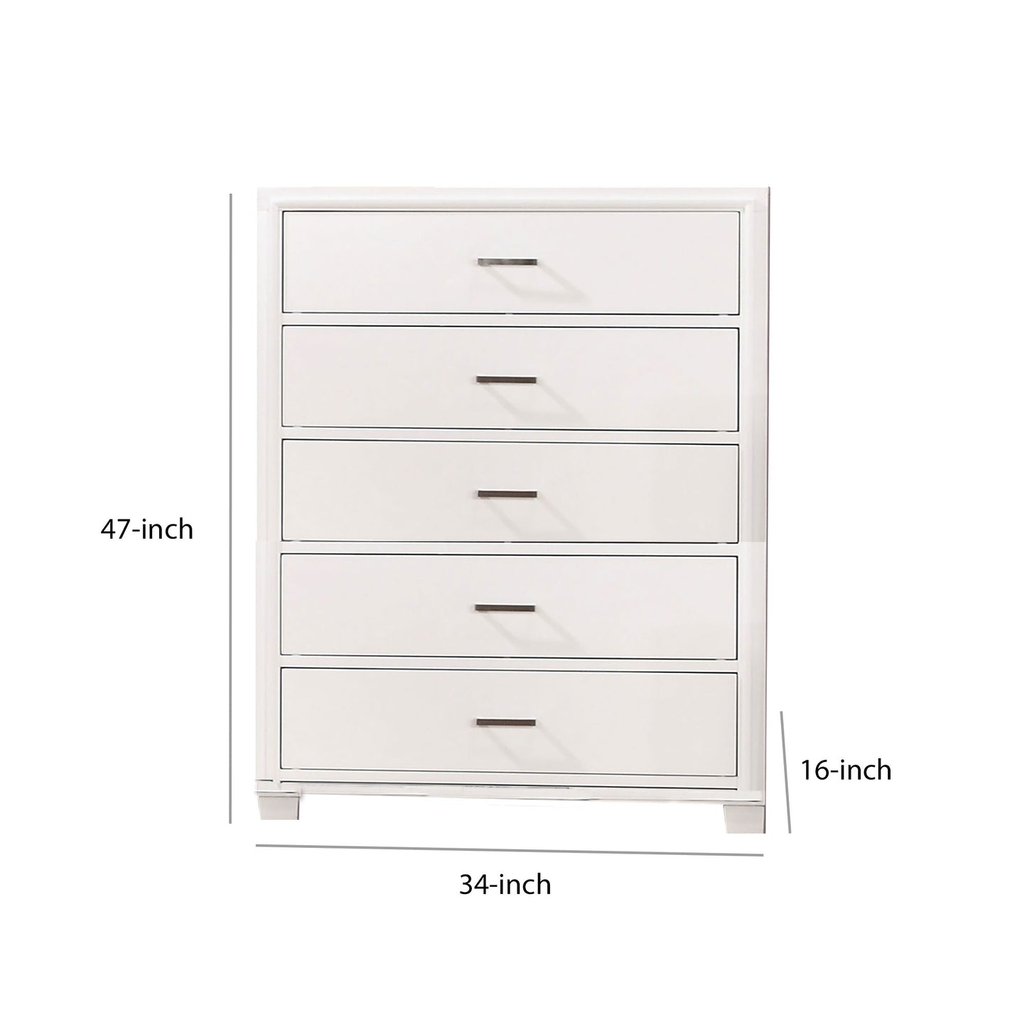 Modern Style Wooden Chest With 5 Drawers And Tapered Legs, White By Benzara | Cabinets |  Modishstore  - 6