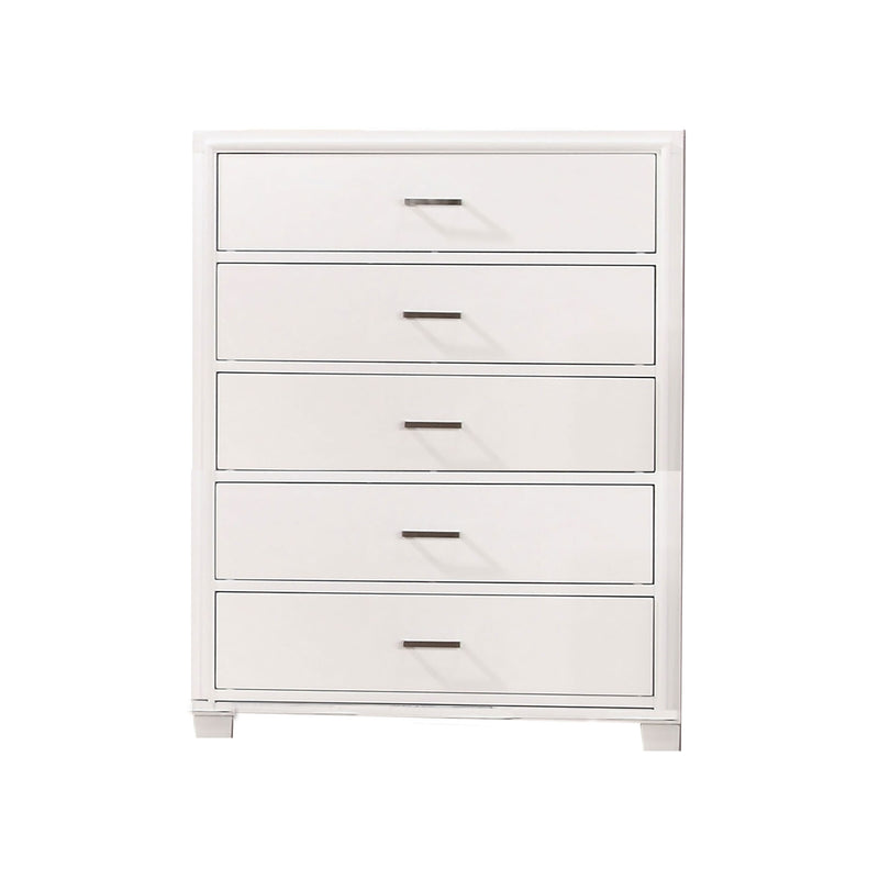 Modern Style Wooden Chest With 5 Drawers And Tapered Legs, White By Benzara | Cabinets |  Modishstore 