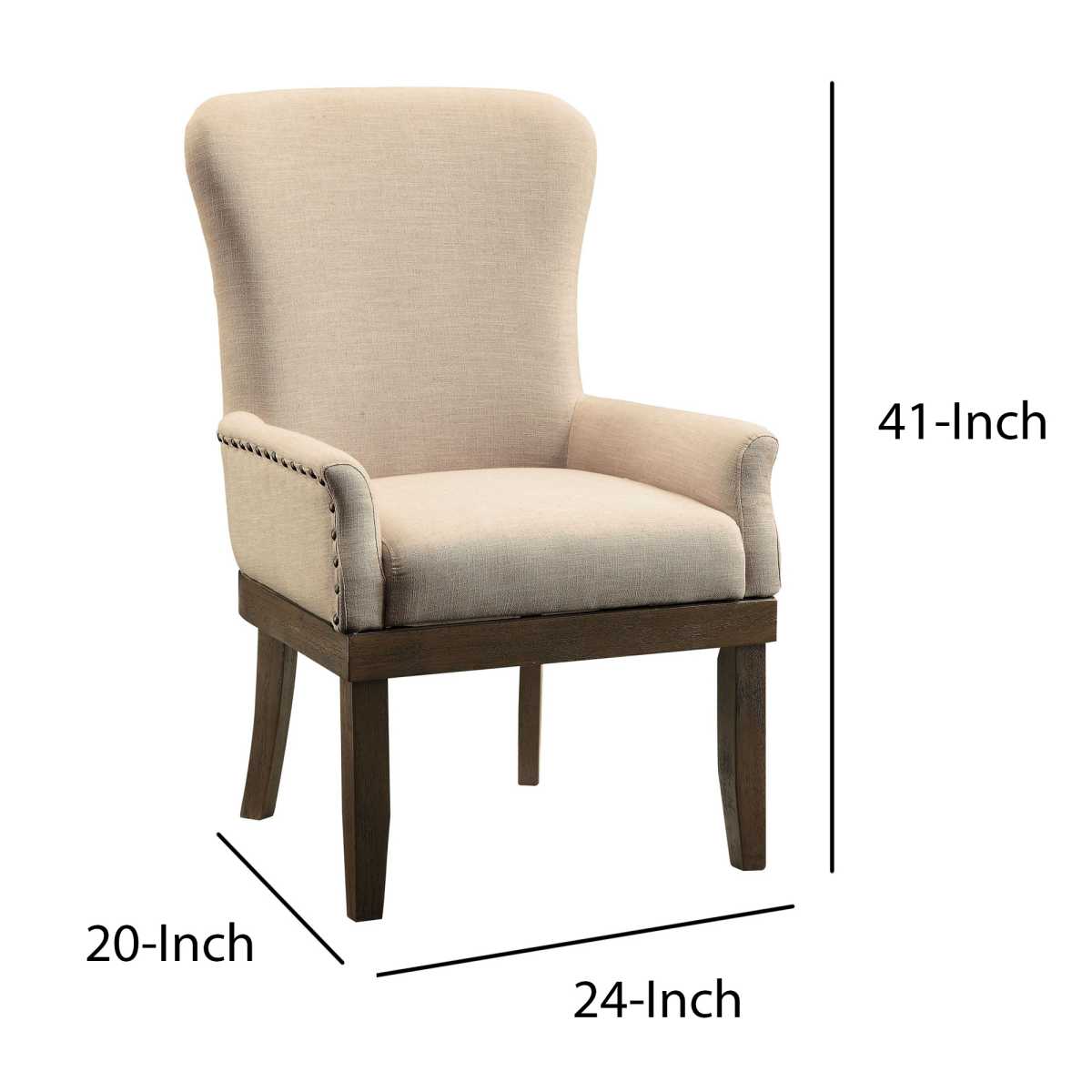Wooden Arm Chair With Wing Back And Nailhead Trims, Beige And Brown By Benzara | Armchairs |  Modishstore  - 2