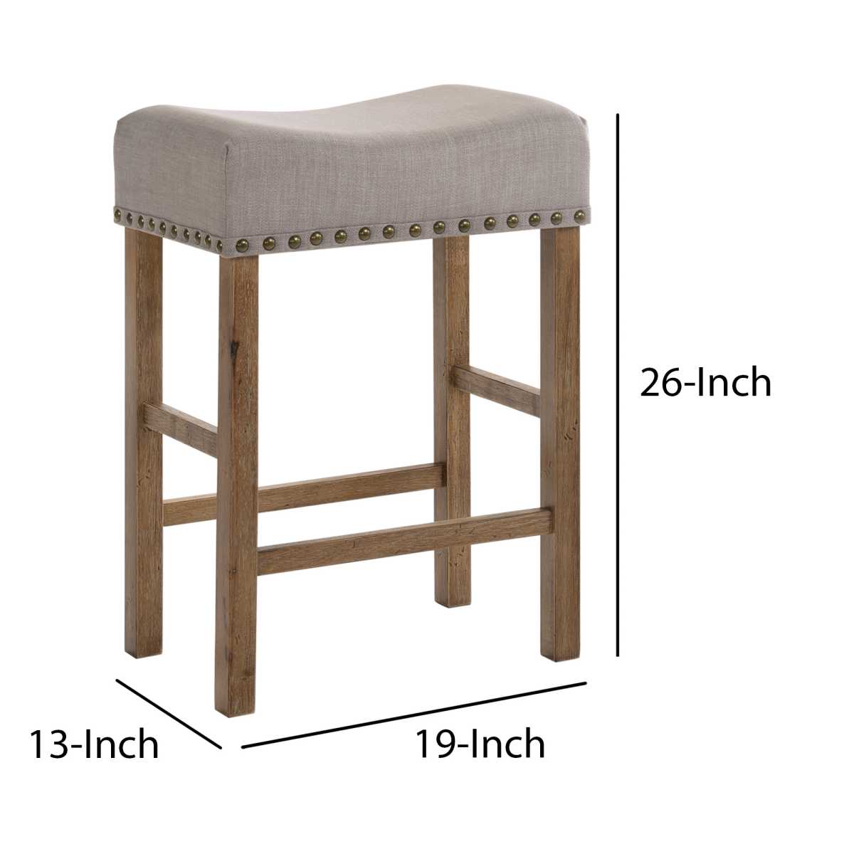 Fabric Upholstered Wooden Counter Height Stool,Set Of 2,Brown And Gray By Benzara | Bar Stools & Table |  Modishstore  - 2