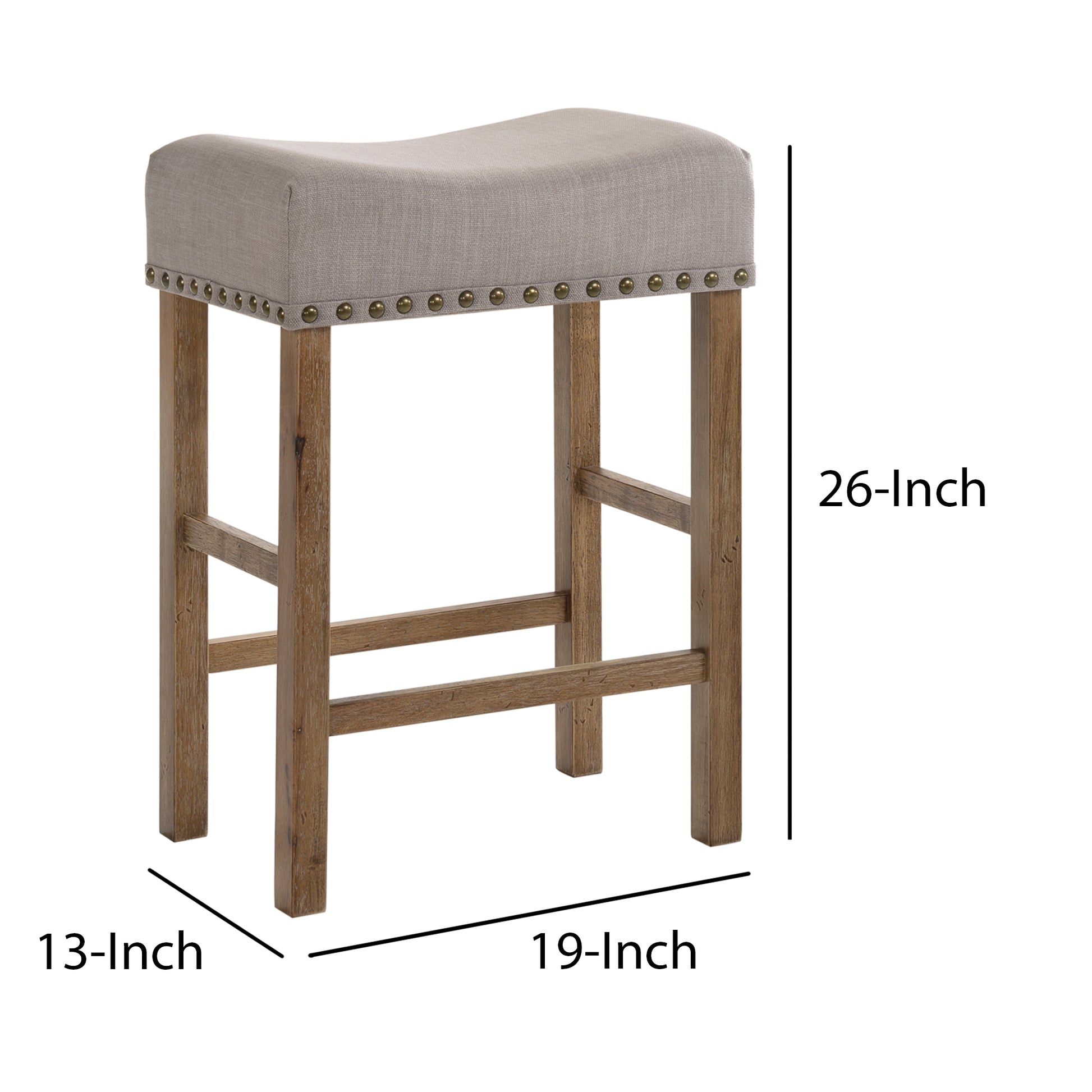 Fabric Upholstered Wooden Counter Height Stool,Set Of 2,Brown And Gray By Benzara | Bar Stools & Table |  Modishstore  - 6