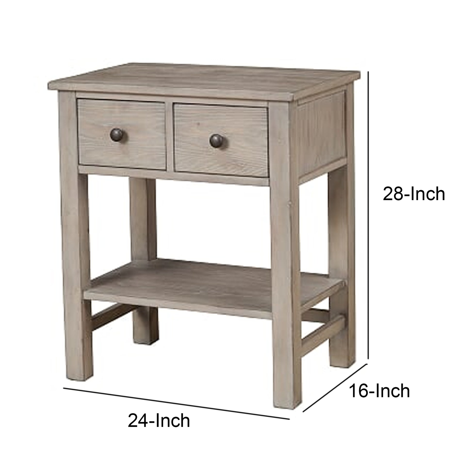 Transitional Nightstand With Two Drawers And Bottom Shelf, Gray By Benzara | Nightstands |  Modishstore  - 2