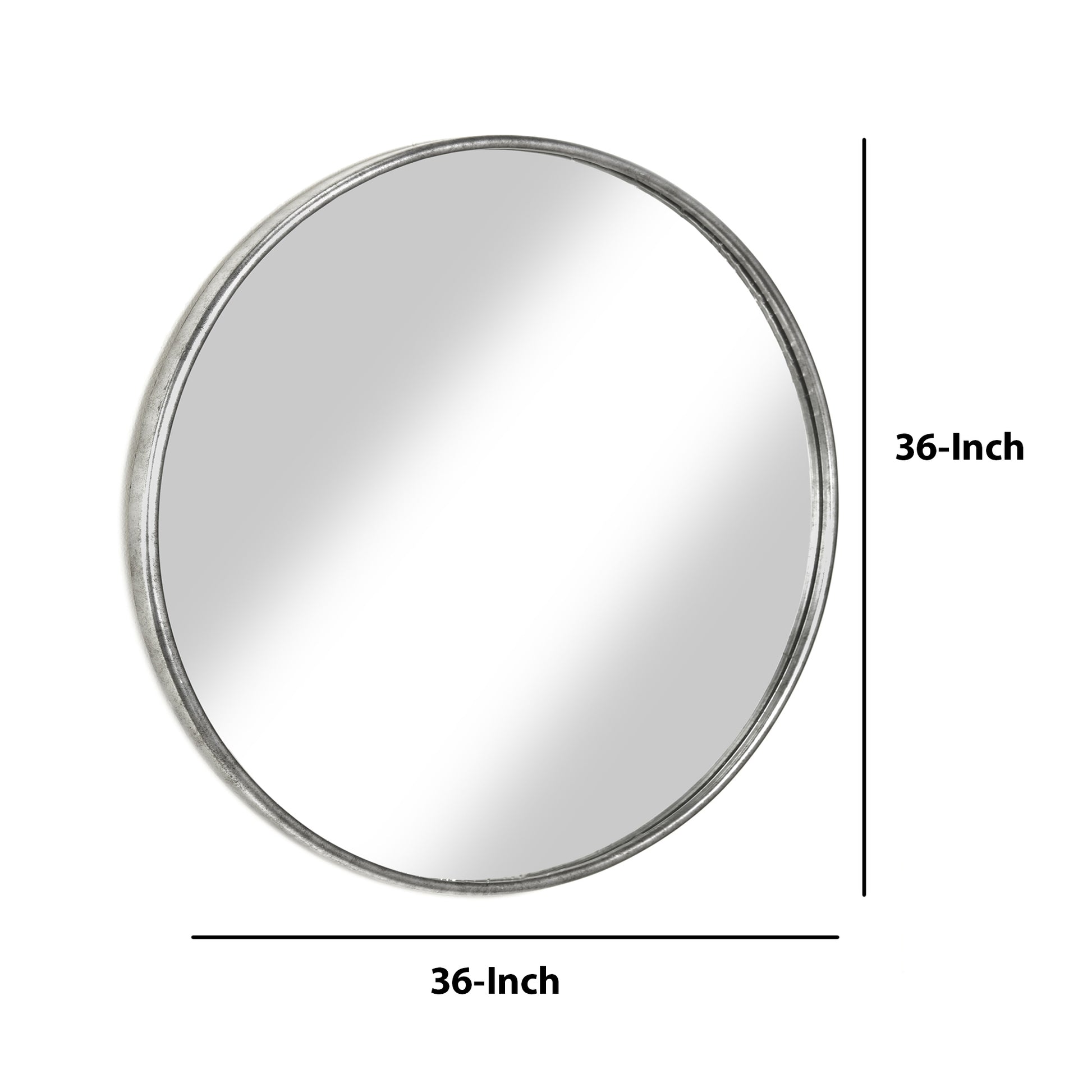 Contemporary Style Round Metal Framed Wall Mirror, Large, Antique Silver By Benzara | Mirrors |  Modishstore  - 2