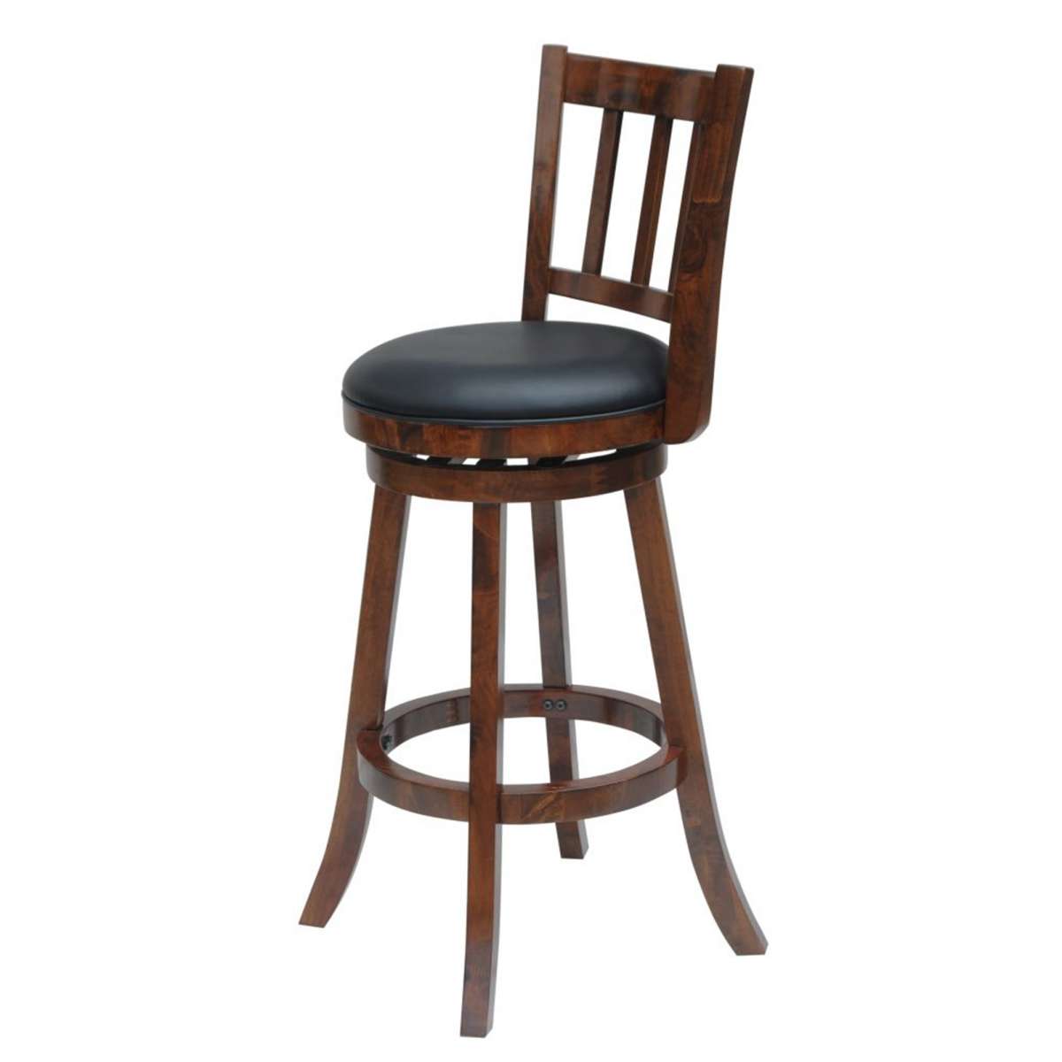 Round Padded Seat Counter Stool With Slatted Back, Brown And Black By Benzara | Bar Stools & Table |  Modishstore  - 2