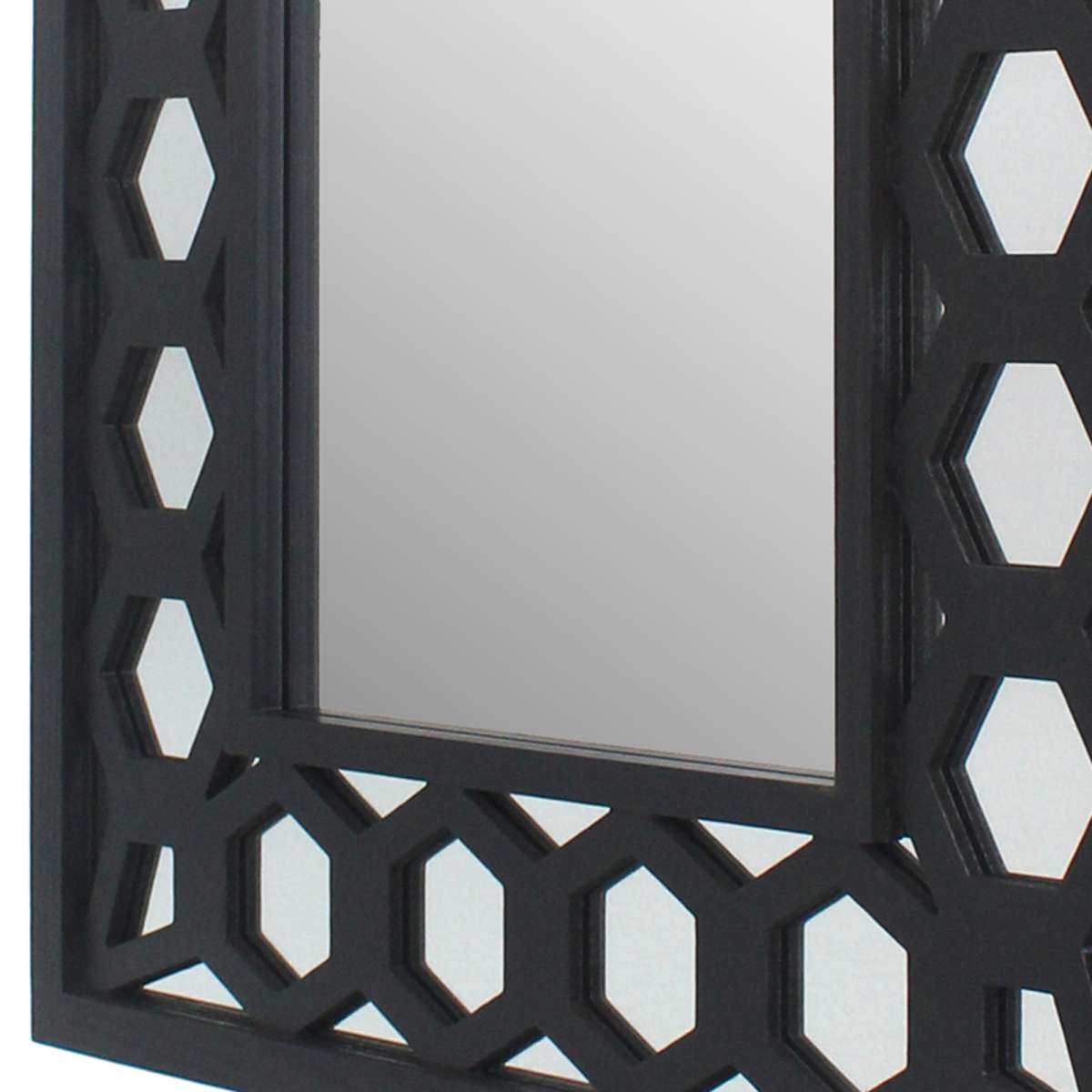 Rectangular Wooden Dressing Mirror With Lattice Pattern Design, Black By Benzara | Mirrors |  Modishstore  - 2