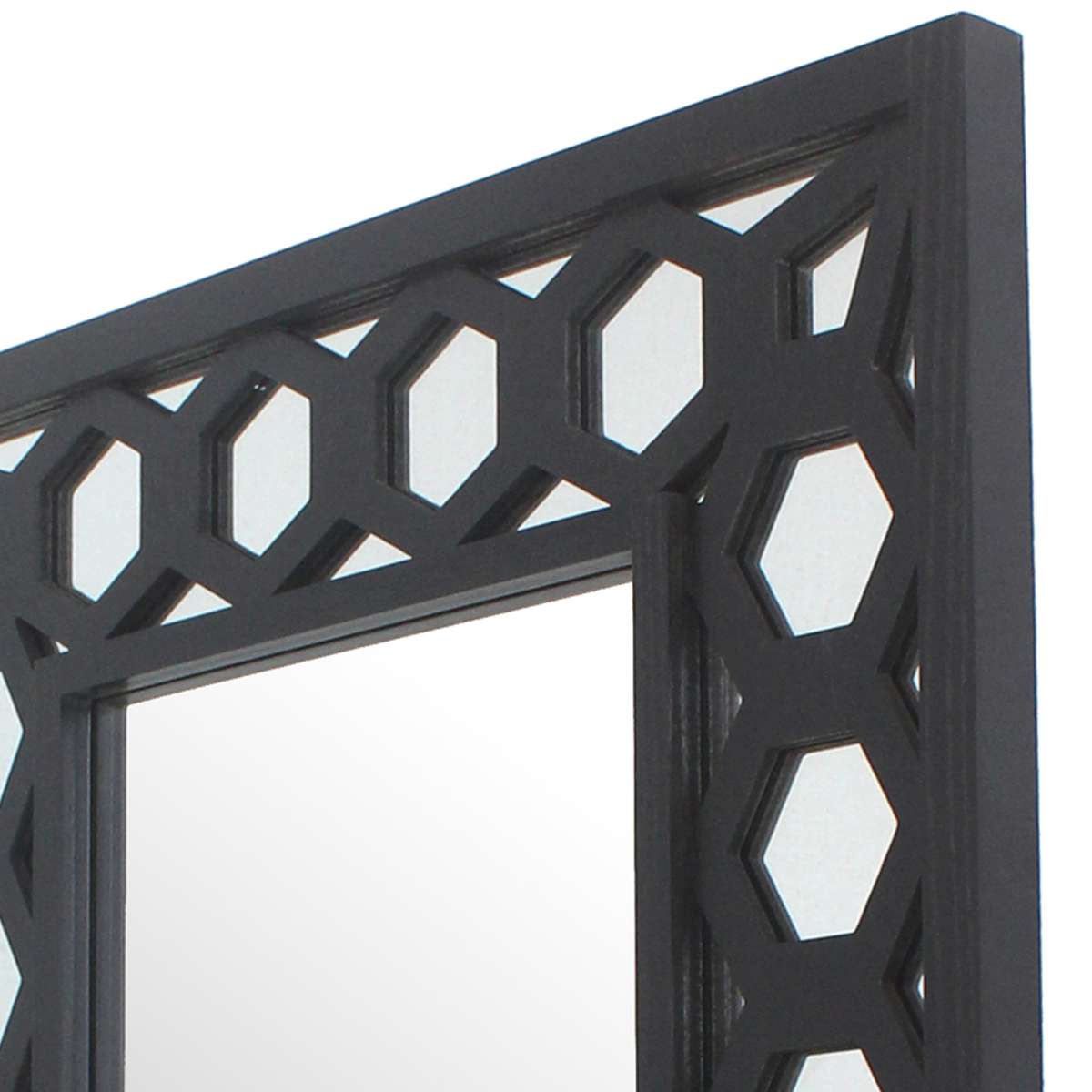 Rectangular Wooden Dressing Mirror With Lattice Pattern Design, Black By Benzara | Mirrors |  Modishstore  - 3