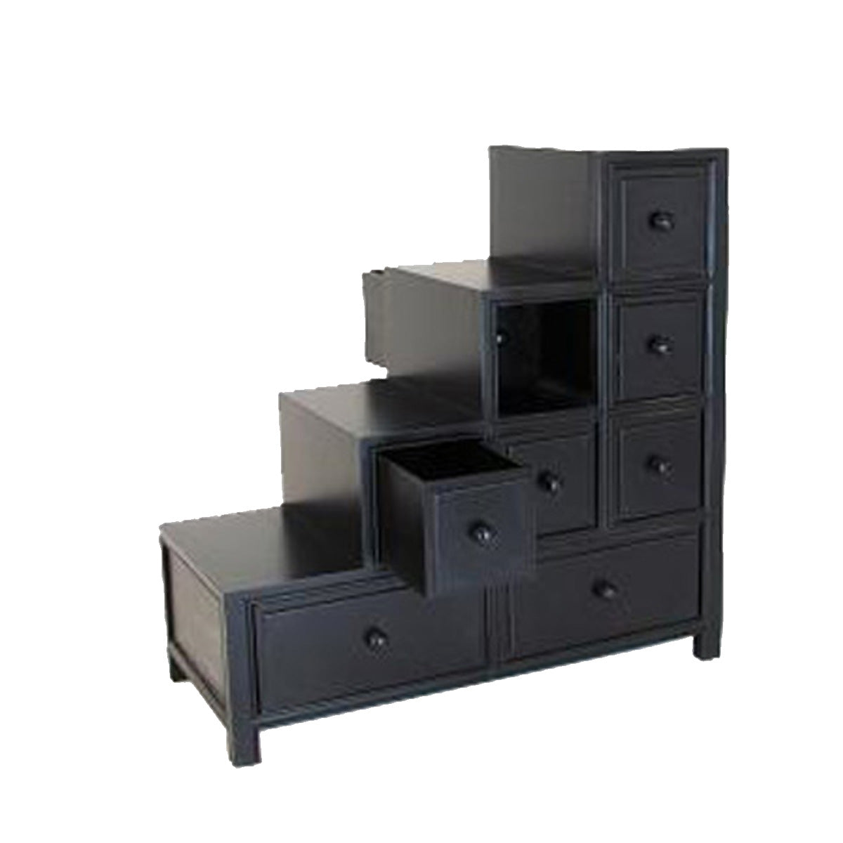 Wooden Frame Reversible Step Chest With 8 Drawers, Antique Black By Benzara | Cabinets | Modishstore - 2