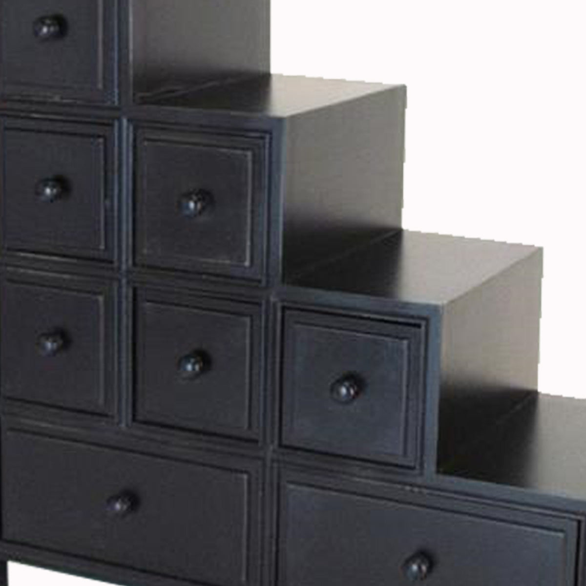 Wooden Frame Reversible Step Chest With 8 Drawers, Antique Black By Benzara | Cabinets | Modishstore - 3