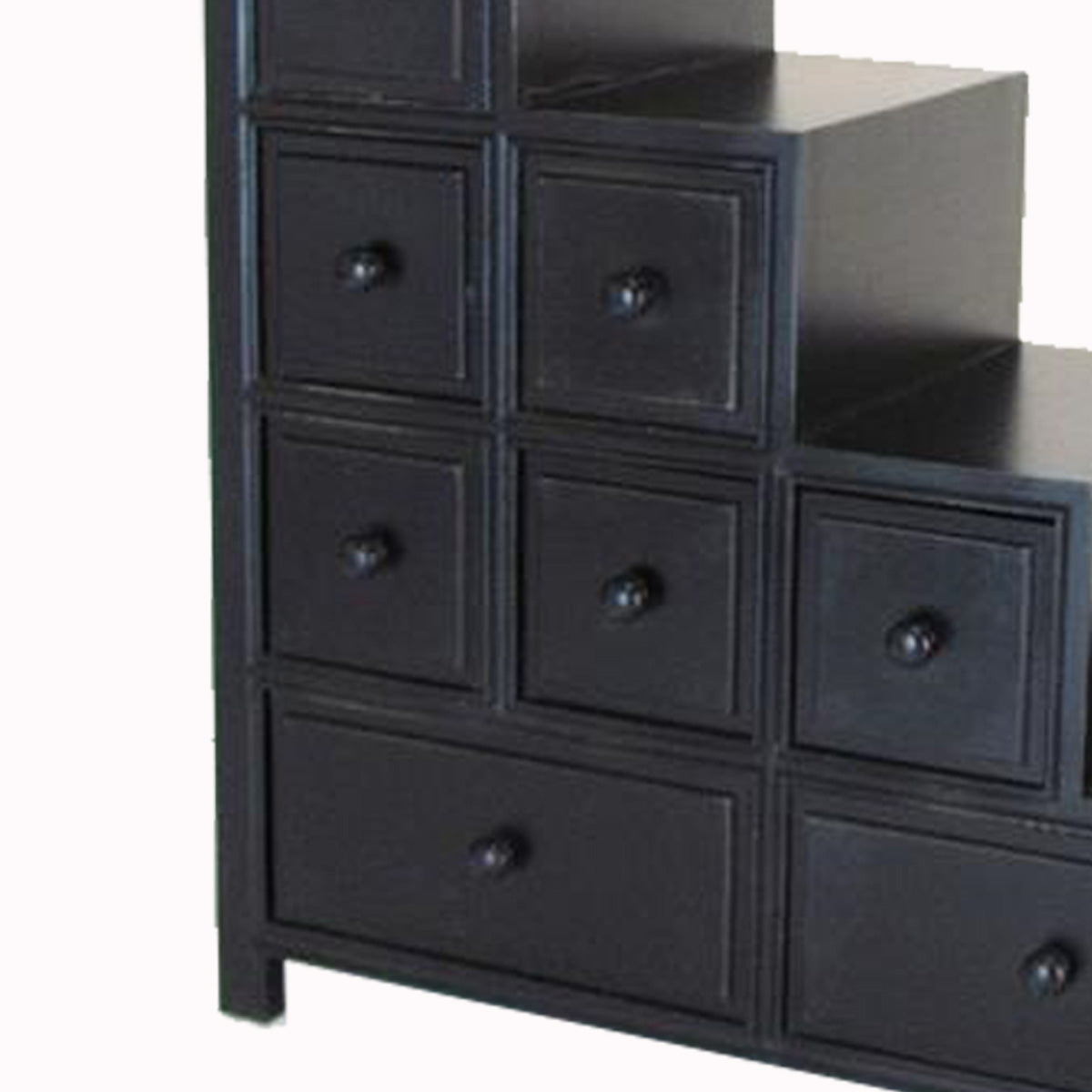 Wooden Frame Reversible Step Chest With 8 Drawers, Antique Black By Benzara | Cabinets | Modishstore - 4