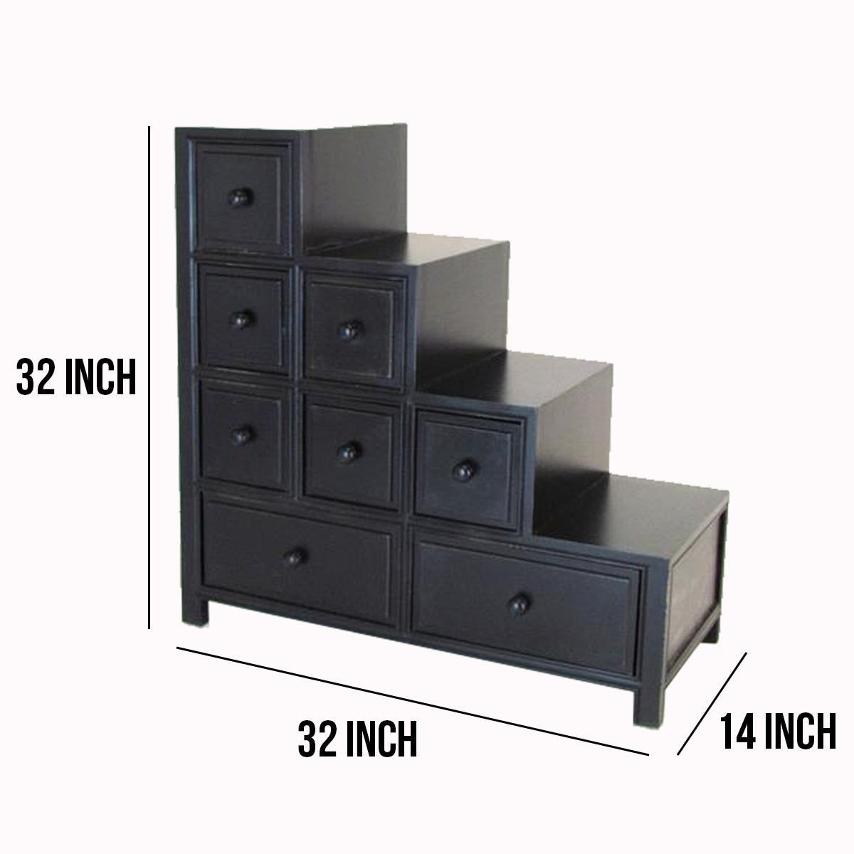 Wooden Frame Reversible Step Chest With 8 Drawers, Antique Black By Benzara | Cabinets | Modishstore - 5