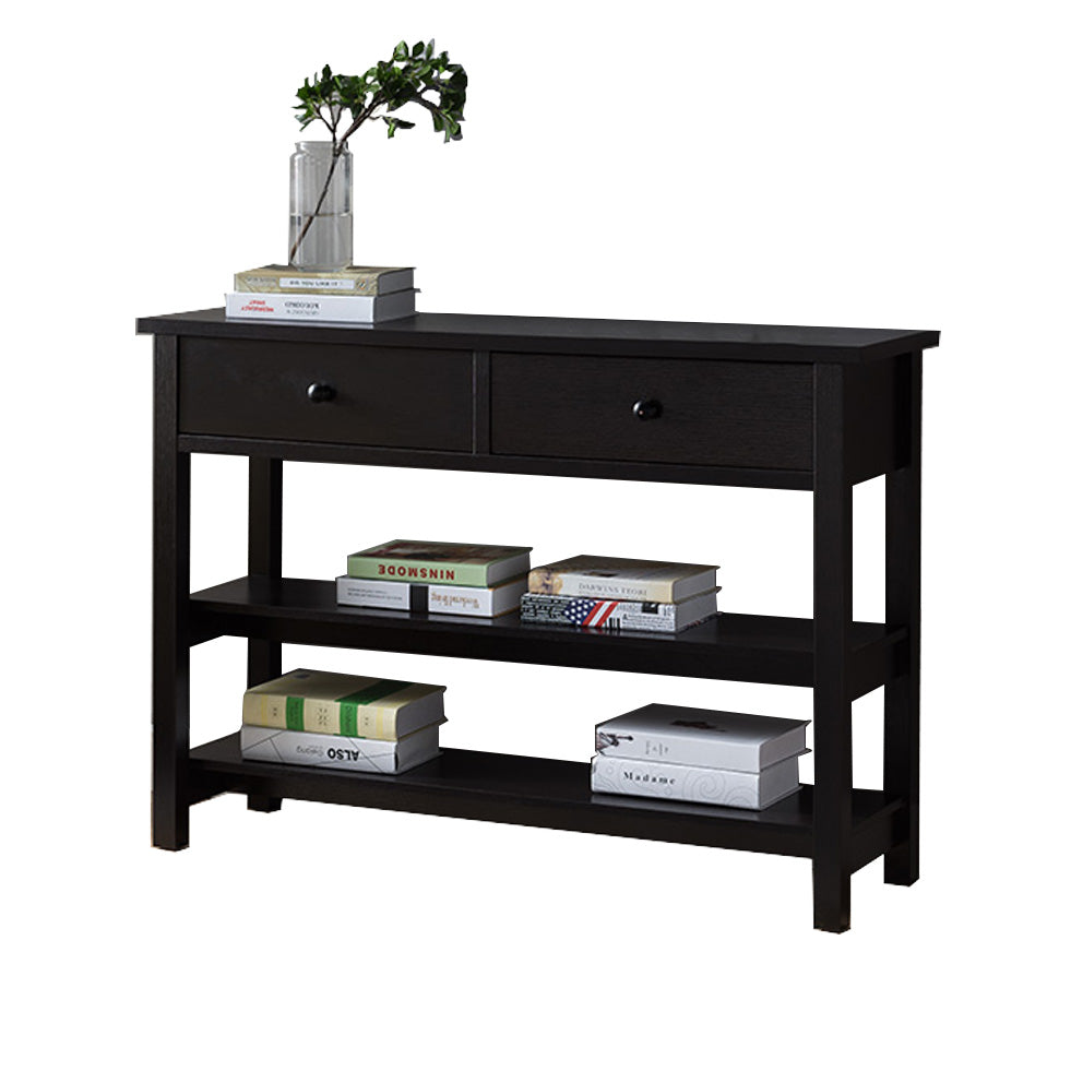 Two Drawer Console Table With Two Open Shelves And Block Legs, Dark Brown By Benzara | Console Tables |  Modishstore  - 3