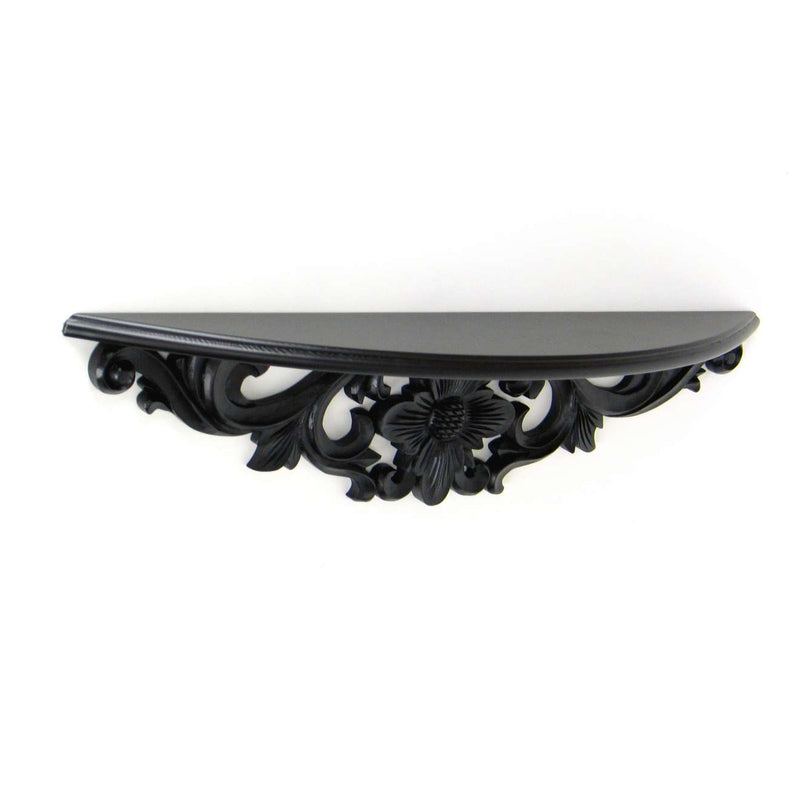 Hand Carved Wooden Moonbay Wall Shelf In Floral Design, Black By Benzara | Wall Shelf |  Modishstore 