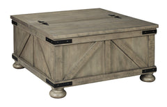 Farmhouse Cocktail Table With Lift Top Storage And Crossbuck Details, Gray By Benzara