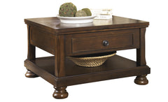 Lift Top Cocktail Table With Open Bottom Shelf And Bun Feet, Brown By Benzara