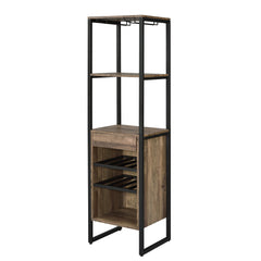 Industrial Wood And Metal Wine Rack With 3 Compartments, Brown And Black By Benzara