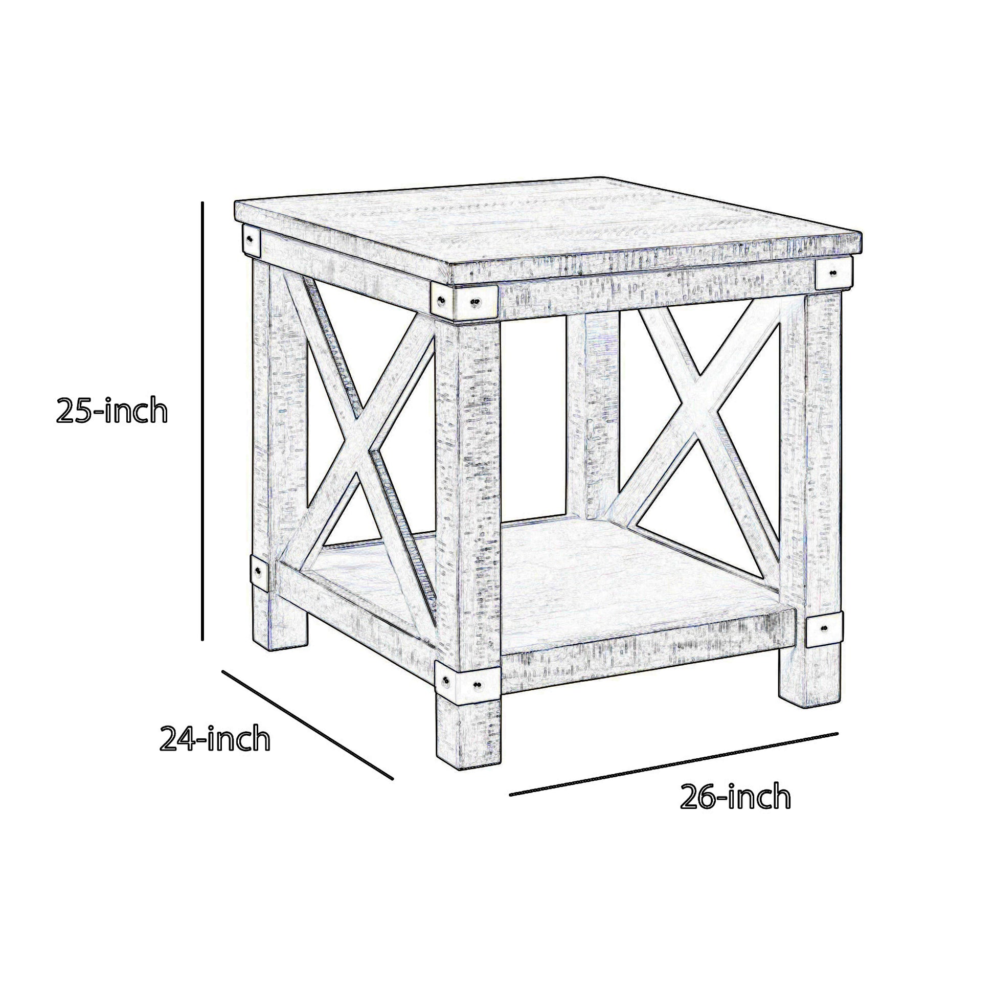 Farmhouse Style End Table With X Shaped Sides And Open Bottom Shelf, Gray By Benzara | End Tables | Modishstore - 5