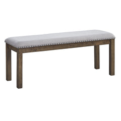 Nailhead Trim Wooden Dining Bench With Fabric Upholstery, Brown And Gray By Benzara