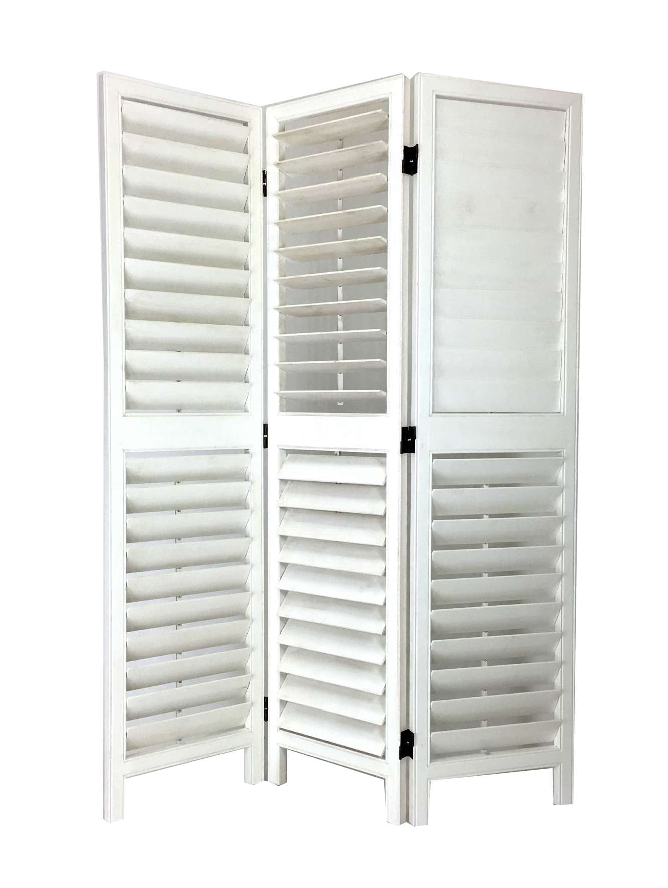 Wooden 3 Panel Room Divider With Slatted Design, White By Benzara | Room Divider |  Modishstore  - 5