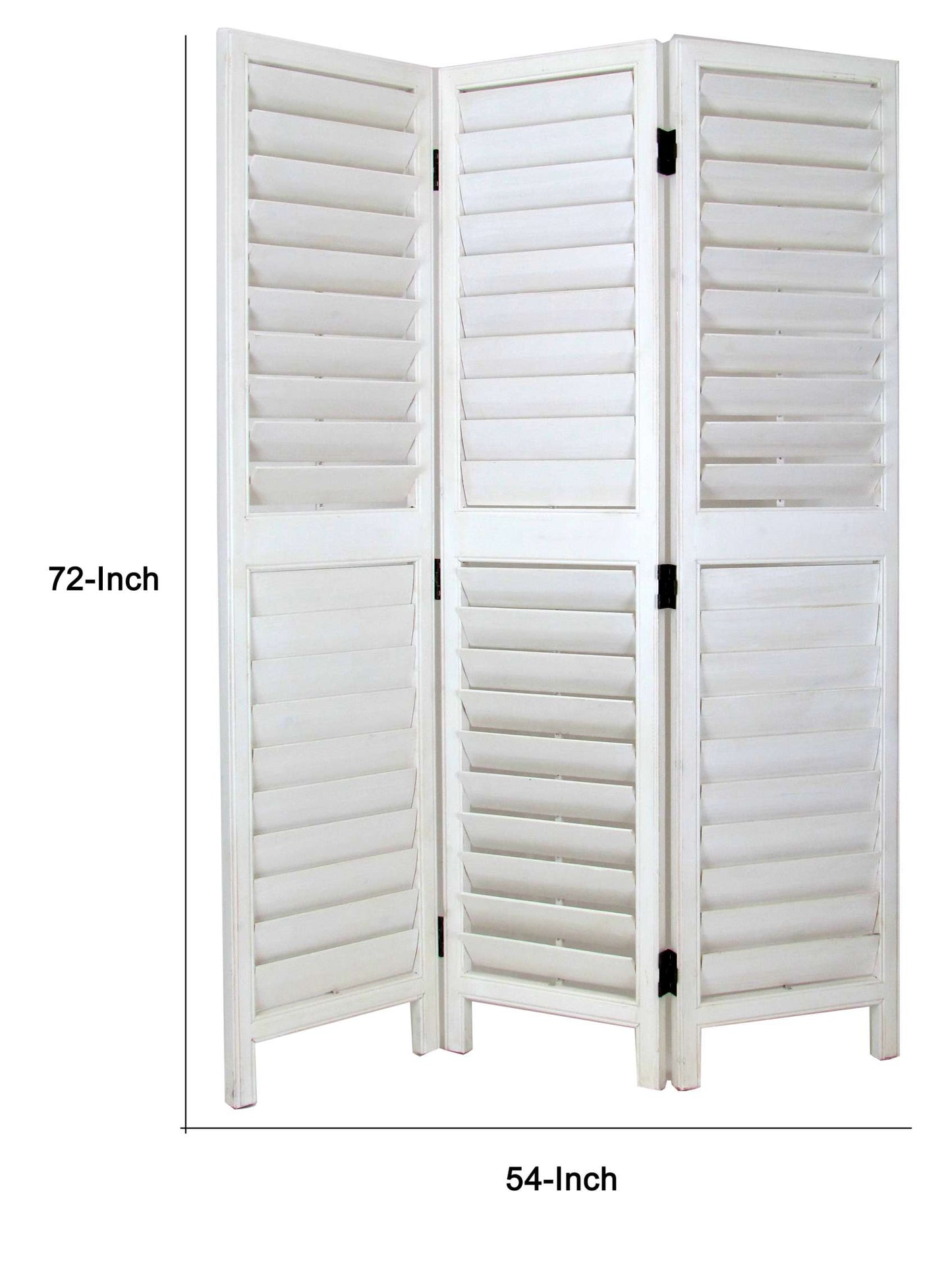 Wooden 3 Panel Room Divider With Slatted Design, White By Benzara | Room Divider |  Modishstore  - 2