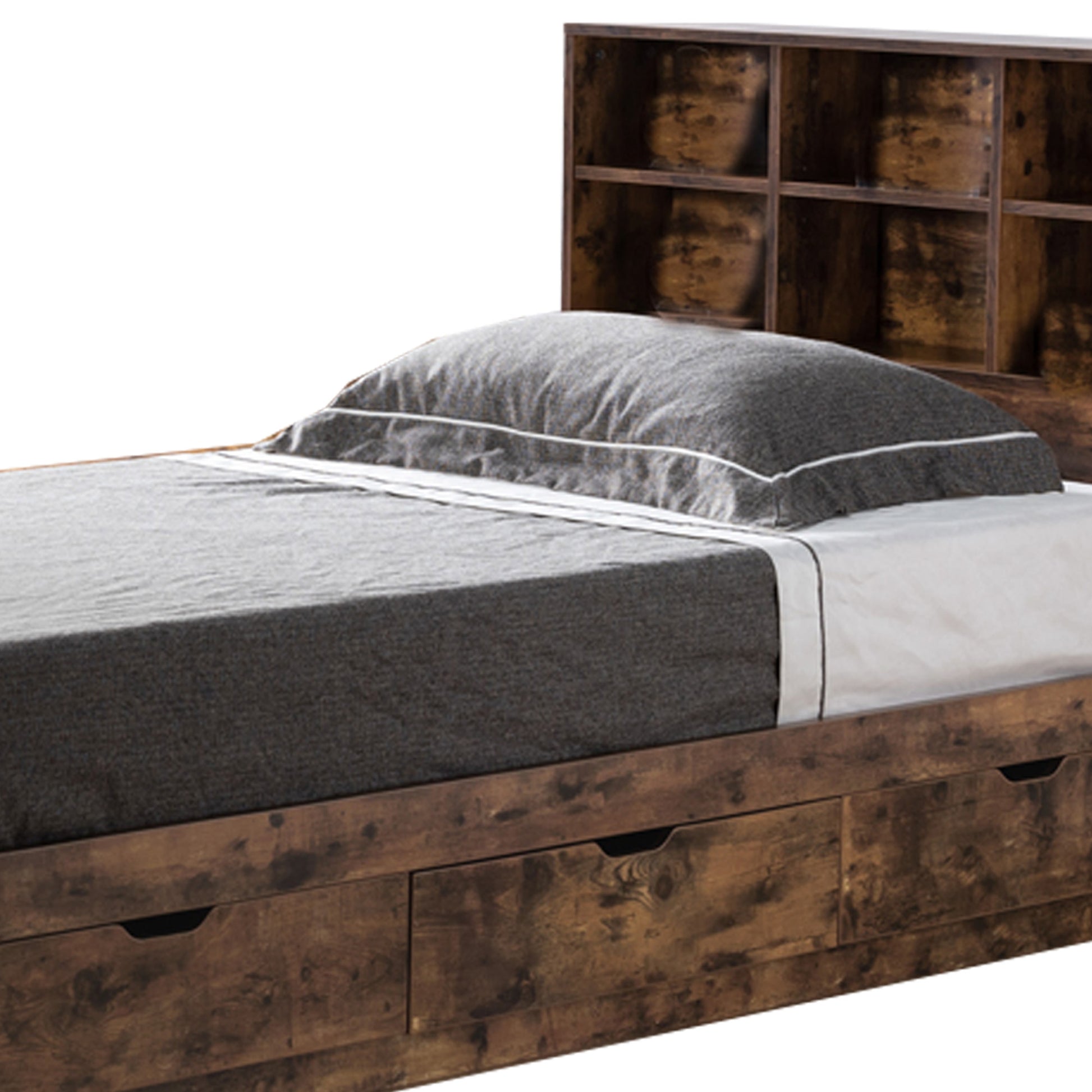 Wooden Frame 3 Drawers Twin Size Chest Bed, Distressed Brown By Benzara | Beds | Modishstore - 3